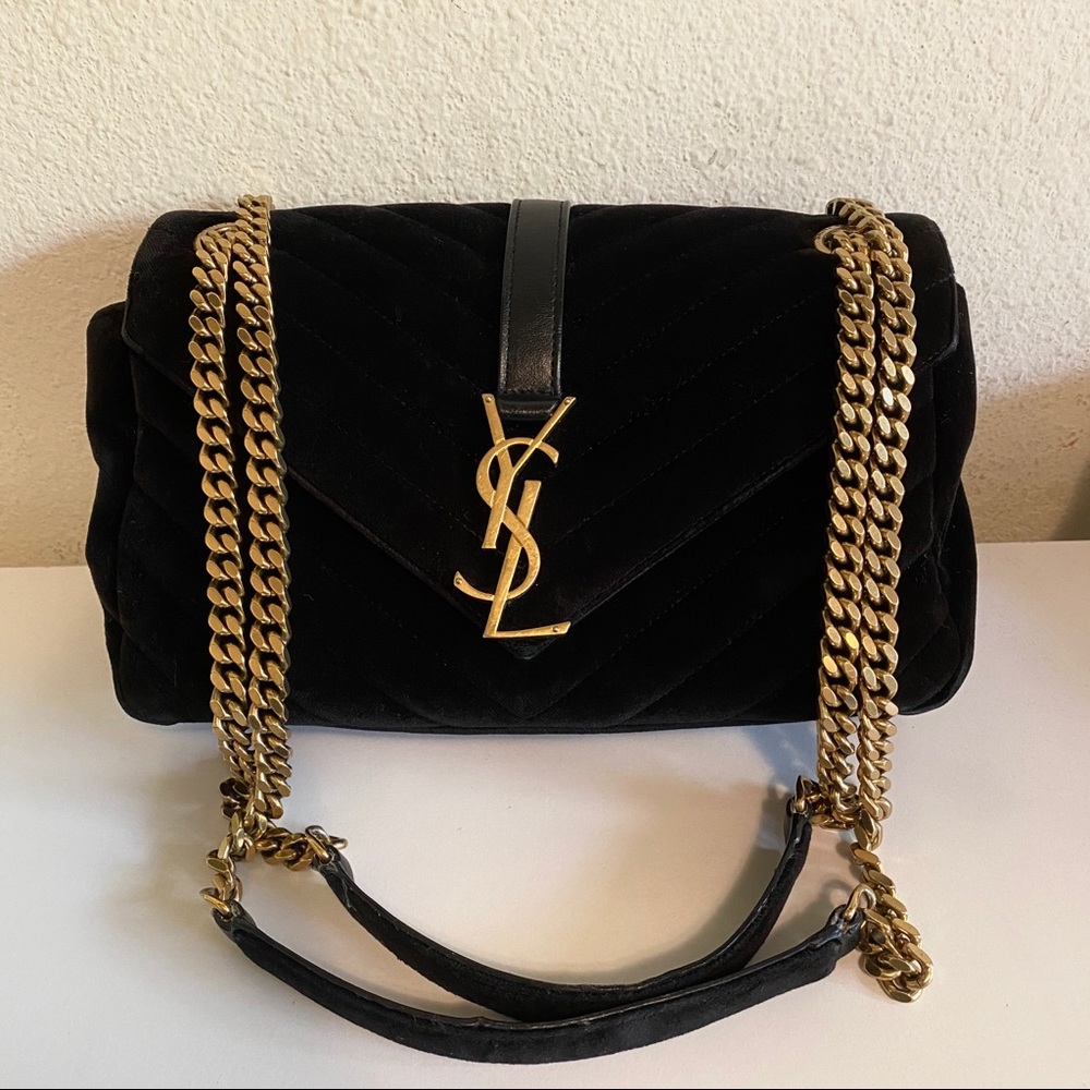 YSL medium velvet black college bag